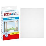 tesa Insect Stop Standard Fliegengitter für Fenster - Insektenschutz zuschneidbar - Mückenschutz ohne Bohren - 1 x Fliegen Netz weiß - 130 cm x 150 cm