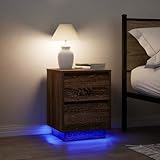 Owoxanthellate Nachttische 2er Set mit RGB LED Beleuchtung Holzwerkstoff Braun 38 x 34 x 50 cm Moderner Beistelltisch mit Schubladen für Schlafzimmer Wohnzimmer Flur