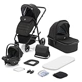 3in1 Kinderwagen Set mit Babywanne, Sportsitz und i-Size Babyschale - Ab Geburt bis 4 Jahre - Komfort und Sicherheit für Stadt und Gelände - UV-Schutz, Federung, umfangreiches Zubehör - Schwarz