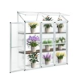 Euboer Aluminium Anlehngewächshaus Beistell Tomatengewächshaus klein Gewächshaus Dreitürig Treibhaus 190x52x182 cm Silber