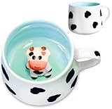 Süße 3D Tasse Lustige Kuh Tassen Tier Figur Innen - Cup Mug mit Cooler Kuh Deko - Cute Kawaii Süße Geschenke für Frauen Tante Freund als Kaffeetasse Lustige Tasse Kinder Teetassen - Cow 340ml Keramik