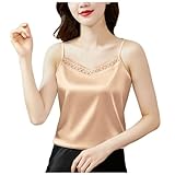 Damen-Tanktop aus Seidensatin, elegant, für den Sommer, Business, lockere Passform, Basic, Arbeit, Spaghettiträger, ärmellos, lässig, Blusen, Ausgehen, Y2K, Tank-Top, Netzstoff, V-Ausschnitt, Spitze