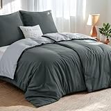 Aisbo Bettwäsche 135x200 4teilig Anthrazit Grau - Bettwäsche Sets 2 Bettbezüge 135x200 cm + 2 Kissenbezüge 80x80 cm, ÖKO-TEX Wendebettwäsche Weich Mikrofaser mit Reißverschluss