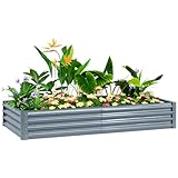 Outsunny Hochbeet aus Stahl, Wetterbeständig Pflanzbeet mit Anti-Schnittkante Frühbeet Gartenbeet rostfrei Pflanzkasten Pflanzkübel 180 x 90 x 30 cm für Garten Balkon, Gemüsebeet für Blumen, Gemüse