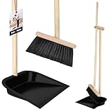 KOTARBAU® Besen und Kehrschaufel Set mit Langem Holz Stiel Schaufel und Besen Set Kehrgarnitur Kehrblech Kehrbesen Kehrset Zimmerbesen Putzset Haushalt Handbesen mit Schaufel Broom