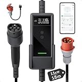 dé Mobile Wallbox 11kW mit APP [15 m | 3-phasig | 6–16 A], Ladekabel e Auto CEE-16A 400V auf Typ 2 mit Einstellbarer Ladeleistung, EV-Charger für ID.3/4/5/7, IX1, Model 3/Y und andere BEV/PHEV