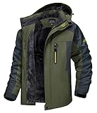 MAGCOMSEN Snowboardjacke Herren Winter Fleecejacke Wasserdicht Atmungsaktiv Outdoorjacke Skijacke Herren Winddicht Übergangsjacke mit Abnehmbarer Kapuze Armeegrün L