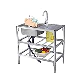 Edelstahl Werkbank Spülbecken Outdoor Küche Edelstahl Spültisch Gastro Camping Spüle With Workbench & Heiß-/kaltwasserhahn 1 Beckenfür Outdoor,Hinterhof, Garage,Garten. (Size : Single cold, Color :