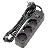 Steckdosenleiste - Deutsche 3-Fach Steckdosenleiste mit Schalter, 1,5m Länge, 3G Kabel 1,0mm², schwarz Ideal für mehrere Anschlüsse*