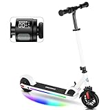 Caroma Elektroroller für Kinder von 8-12 Jahren, 150W Motor, 17 km/h, 80 min Fahrzeit, Einstellbare Geschwindigkeit & Höhe, Bunte Lichter, LED Display, Faltbarer Kinder Elektroscooter(Weiß)