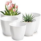 PECZEKO Blumentopf matt, 5er-Set blumenkübel, 12/14/16/18/20 cm Pflanzkübel aus Übertopf Kunststoff Topf für, groß und klein Pflanzen, 5er-Set blumenkübel kräutertopf, Weiß