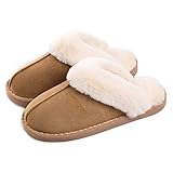 Misolin Damen Herren Hausschuhe Winter Warme Faux Pelz Slippers Weiche Flache Plüsch Pantoffeln Rutschfeste Outdoor/Indoor - mit super Qualität, Hellbraun, 38.5/40 EU, M, 280