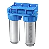 Naturewater NW-BR10B3 2 Stufen Wasserfilter Doppelfilter, 5 µ, 20,67 mm (1/2'), Ø62 mm PP Kartusche, Filter Wandhalterung, Filterschlüssel, Sedimentfilter Aktivkohleblock