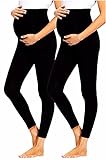 JMITHA Umstandsleggings 2er Leggings Lange Umstandshose Baumwolle Stretch Dünn Blickdichte Schwangerschaft Hosen Leggings Jogginghose Freizeithose für Schwangere (2 Stück/Schwarz, L)