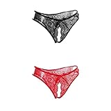 joyMerit 2pcs Damen Spitze G-String Ouvert-Slip Tanga Strings Dessous Unterwäsche Unterhose, 1 per pack