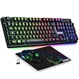 EMPIRE GAMING - Armor RF800 Wireless Wiederaufladbare Gaming Tastatur und Maus Set QWERTZ (DE-Layout) -Tastatur 2,4GHz RGB - Maus 4800 DPI mit Mauspad - PC PS4 PS5 Xbox One/Serie Mac - Schwarz