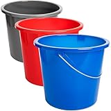 Sustania Eimer Set 3-teilig 10L mit Messkala - Putzeimer Haushaltseimer in Rot, Blau, Grau - Made in EU Lebensmittelecht Mehrzweck Kunststoffeimer