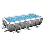 Bestway Power Steel Frame Pool-Set mit Filterpumpe 404 x 201 x 100 cm, Rattan-Optik (Schiefergrau), eckig