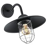 EGLO Außen-Wandlampe Melgoa, 1 flammige Außenleuchte, Wandleuchte aus verzinktem Stahl in Schwarz und Glas in Transparent, E27 Fassung, IP44