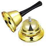 TOYZFRIENDY 2 STK. Teiliges Handglocken Goldfarben Bestehend aus Hand und Tischklingel Lauter Empfangsglocke für Restaurant und Hotelservice Robuste Metallkonstruktion Vielseitig Einsetzbar
