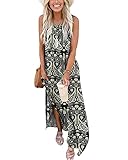 AUSELILY Sommerkleid Maxi Damen Ärmellos Strandkleid Langes Maxi Kleider mit Taschen Boho Floral Schwarz XL