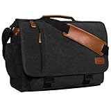 ESTARER Laptoptasche 17 Zoll Umhängetasche Canvas für Arbeit Uni aus Canvas SCHWARZ