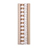 HBell Wrapping Paper Rolls,4 Rolls 44cm x 3M Gift Wrapping Paper,Birthday Wrapping Paper Roll,Striped Dot Gold Wrapping Paper for Birthday,Party, Wedding,Baby Shower,Festive Decorations (Gold)
