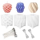 3 Stück Silikon Kerzengießformen Set für DIY Kerzen Gießen, Silikonform Kerzen Gießen und Kerzendocht Set, Handgefertigte Kerzenform