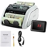 VEVOR Geldzählmaschine, Banknotenzähler mit UV-, MG-, IR- und DD-Falschgelderkennung, USD- und EUR-Geldzählmaschine mit LCD Display Kann gemischte Noten nicht zählen