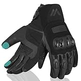 WESTWOOD FOX Motorradhandschuhe für Damen und Herren. Winter-Motorradhandschuhe aus wasserdichtem Thermo-Touchscreen-Leder für BMX, ATV, MTB-Rennen und Outdoor-Aktivitäten. SCHWARZ, L