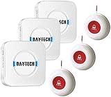 Daytech Wireless Mobiler Alarm Notruf Knopf Hausnotruf Funktioniert Pflegeruf Set mit Stecker Nach Europäischem Standard für Ältere Menschen 3 Sender und 3 Empfänger Lauter Alarm