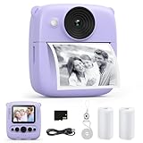 CalineGam Kinderkamera Sofortbildkamera, 48MP Sofortbildkamera Kinder mit 32GB Karte & Druckpapier, 1080P Digitalkamera Kinder, Geschenke für Jungen und Mädchen 3-12 Jahre (Lila)