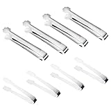 8er Set Zuckerzange Set rechteckiger blütenförmiger Kopf Edelstahl Eiszange Zubehör Candybar Zangen Eiswürfelzange Servierzange Salatzange Küchenzange für Hochzeit Party Bar Büfett Grill(Silber)