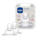 MAM Sauger Größe 1 im Doppelpack, Flaschensauger (Durchflussrate langsam), weicher Trinksauger passend für Flaschen/Trainer, ab der Geburt