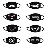 TOPEREUR 4/5/6/8/10 Stück Mundschutz Anime Cartoon Maske Unisex Baumwolle Anti-Staub Mode Kawaii süße mundschutz wiederverwendbare Emotionsmaske schwarz mit motiv