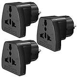 3 Stück Universal Reiseadapter, USA/UK/China zu EU Schuko Stecker Adapter, Reisestecker Steckdosenadapter Weltweit, Europa Reisestecke, Australien/Italien/Schweiz Stecker auf Deutsch, Schwarz