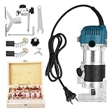 Einhandfräse Kantenfräse - Oberfräse Trimmer 800W | 40000 U/min Elektrowerkzeug Mit 6-Gang-Regelung | 15-teiliges Fräserset (1/4') & Führungsschiene | Holz Oberfräse Kantenfräse Für Holzverarbeitung