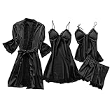 BROLEO Damen-Nachthemd aus Spitze, Pyjama-Set aus Spitze - 4er-Set Spitzen-Bademantel-Nachthemd für Damen,Bequemes Nachtkleid für Zuhause zum Valentinstag, Flitterwochen, Jubiläum, Dessous-Party