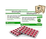 Lustige Pillen GLÜCKSPILLE 2er Set, als Geburtstagsgeschenk. Spaß, Anti Stress, gute Laune, Junggesellenabschied Mann und Frau. mit John Silver® Orakelsprüchen