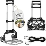 Klappbare Aluminium Profi-Sackkarre,Vollgummireifen,Traglast 150 Kg,6 Kg Leicht, Ergonomische Griffe, Leichtlauf-Vollgummiräder, Große Schaufel,Silber,Transportkarre,Silber