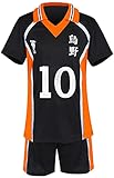 MINIDORA Herren T-shirt und Shorts 烏野 Haikyuu Hinata Shoyo T-shirt Sportbekleidung Anime Karasuno Weiterführende Schule Volleyball Trainingsanzüge (M,1 Schwarz 10)