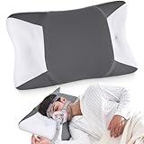 CPAP Kissen für Seitenschläfer & Rückenschläfer, Memory Foam Schlafapnoe Kissen für alle CPAP Masken, mit Breiten Aussparungen und Stützbereich, Reduziert Luftauslässe und Druck Maske, Kühlender Bezug