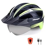 Shinmax Fahrradhelm für Herren Damen MTB Fahrradhelm mit LED USB Rücklicht Radhelm mit Visier Magnetischem Abnehmbarem Schutzbrille Mountainbike Helm Fahrradhelme Einstellbarer 57-62 cm