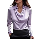 Generisch Seidenbluse Damen Elegant Festlich Satin Blusen V-Ausschnitt Plissee Oberteile Business Hemdbluse Tops Lässiges Einfarbig Langarmshirt Blusenshirt Satinbluse Elegant Festlich Bluse