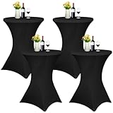 4er-Set Stretch Stehtisch Husse für Bistrotisch Ø 80-85 cm Elegante ,Verstärkung im Fußbereich,40°C Maschinenwäsche ，Stretch-Husse Schwarz Hussen für Stehtische und Bistrotische(80×110cm,Schwarz)