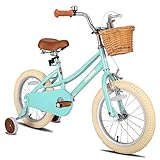 JOYSTAR 16 Zoll Kinderfahrrad für Kleinkinder 5-7 Jahre Mädchen, Mädchenfahrrad mit Stützrädern & Korb, Kinderfahrrad Grün