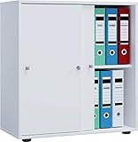 VCM Büroschrank mit 2 Fächern | moderner Aktenschrank mit Schiebetüren und Schloss | Maße ca. B. 70 x H. 73 x T. 37 cm – Lona 2-Fach abschließbar