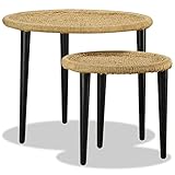 JUNZAI Beistelltisch-Set 2 STK Tabletttisch, Blumenhocker, Nachttisch, Couchtisch, Wohnzimmer, Nightstand, Natur Jute