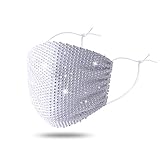 LIEIKIC Damen Mundschutz Kristalle Glitzer Elegant Waschbar Wiederverwendbar Atmungsaktive Mund und Nasenschutz Cover Halstuch für Halloween Abend Party (Weiß)