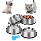 Katzennapf, Futternapf Katze, 4 Stück Katzennäpfe Edelstahl rutschfest Katzen Napf Set, Fressnapf Katze aus Edelstahl Futterschüssel, Wasser Fütterung Schüssel